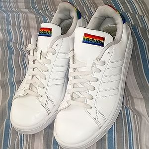 White & rainbow Adidas; size 9
